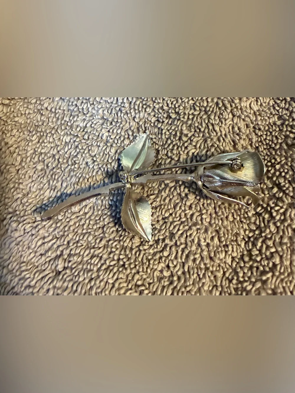 Vintage Silver-Tone Rose Brooch Pin